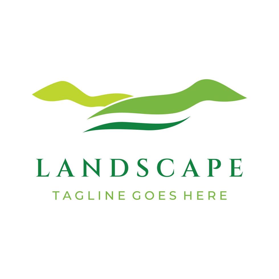 Green landscape logo creative template design with farmland or plantations and hills.Logo for natural and agricultural products. vector