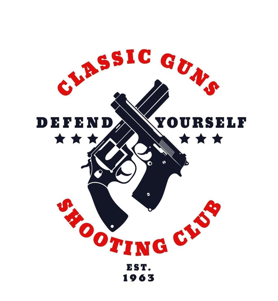 classic guns color emblem with crossed pistol and revolver vector