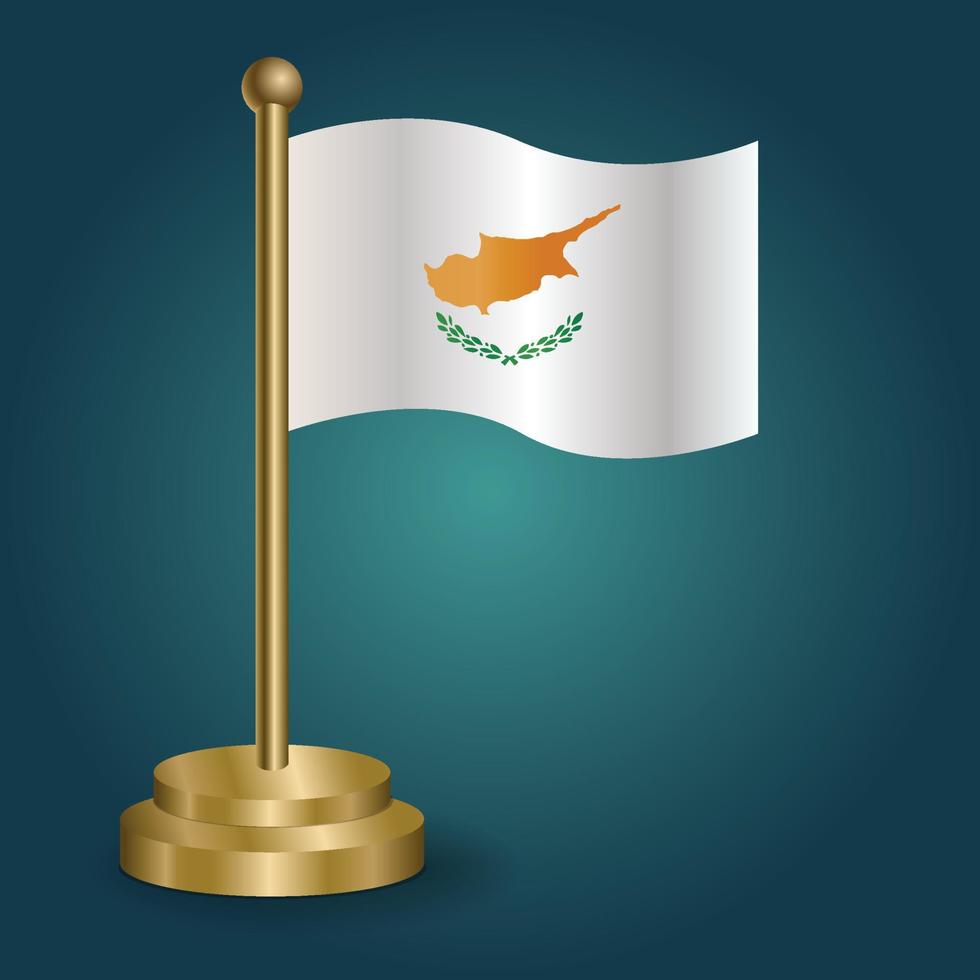 Cyprus national flag on golden pole on gradation isolated dark background. table flag, vector illustration