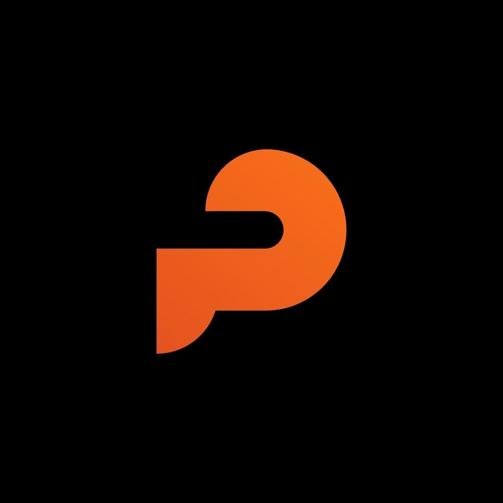 plantilla de diseño de logotipo de letra p naranja simple sobre fondo negro. adecuado para cualquier logotipo de marca. vector