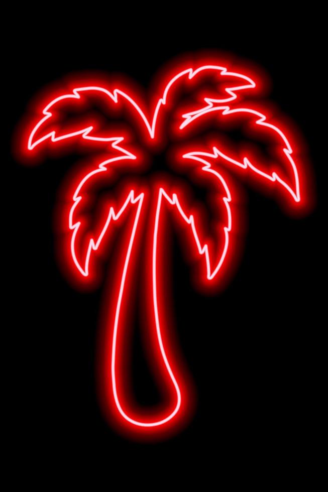 Red neon outline of palm tree on a black background. Rest, travel, vacation. Icon illustration vector