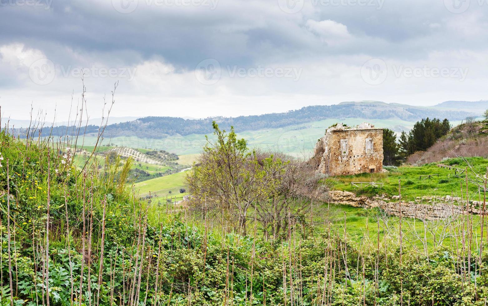 landscape with ancient greek ruins in Morgantina photo