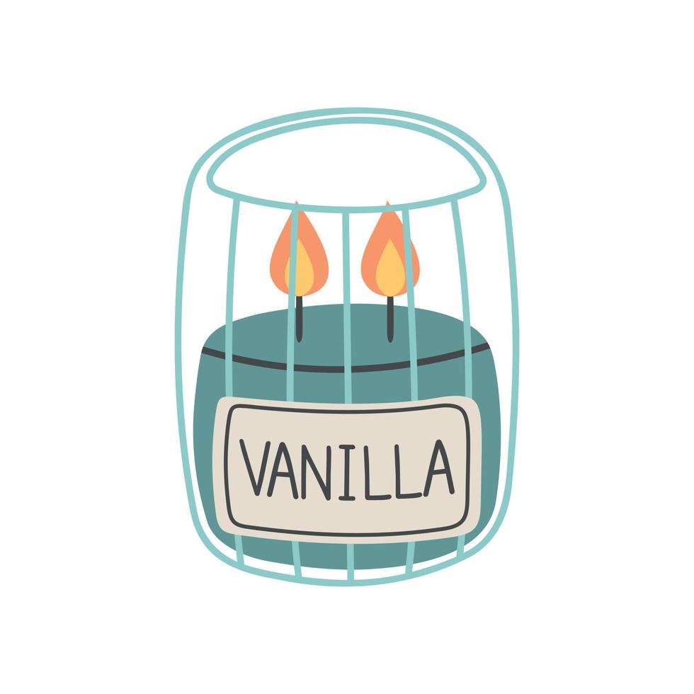 Single hand drawn candle for New Year and Xmas greeting cards, posters, stickers and seasonal design. Decorative wax candle Vanilla for relax and spa. vector