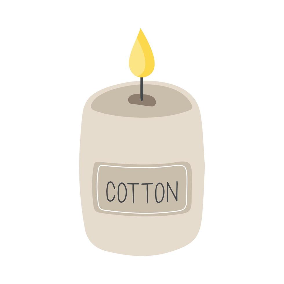Single hand drawn candle for New Year and Xmas greeting cards, posters, stickers and seasonal design. Decorative wax candle Cotton for relax and spa. vector