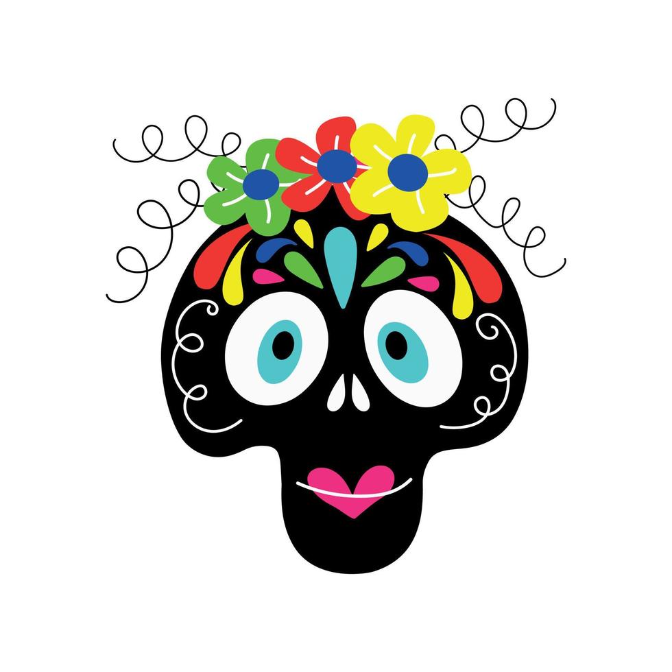 vector illustration of a Girl skull decorated with flowers for conceptual designs of Day of the Dead celebration