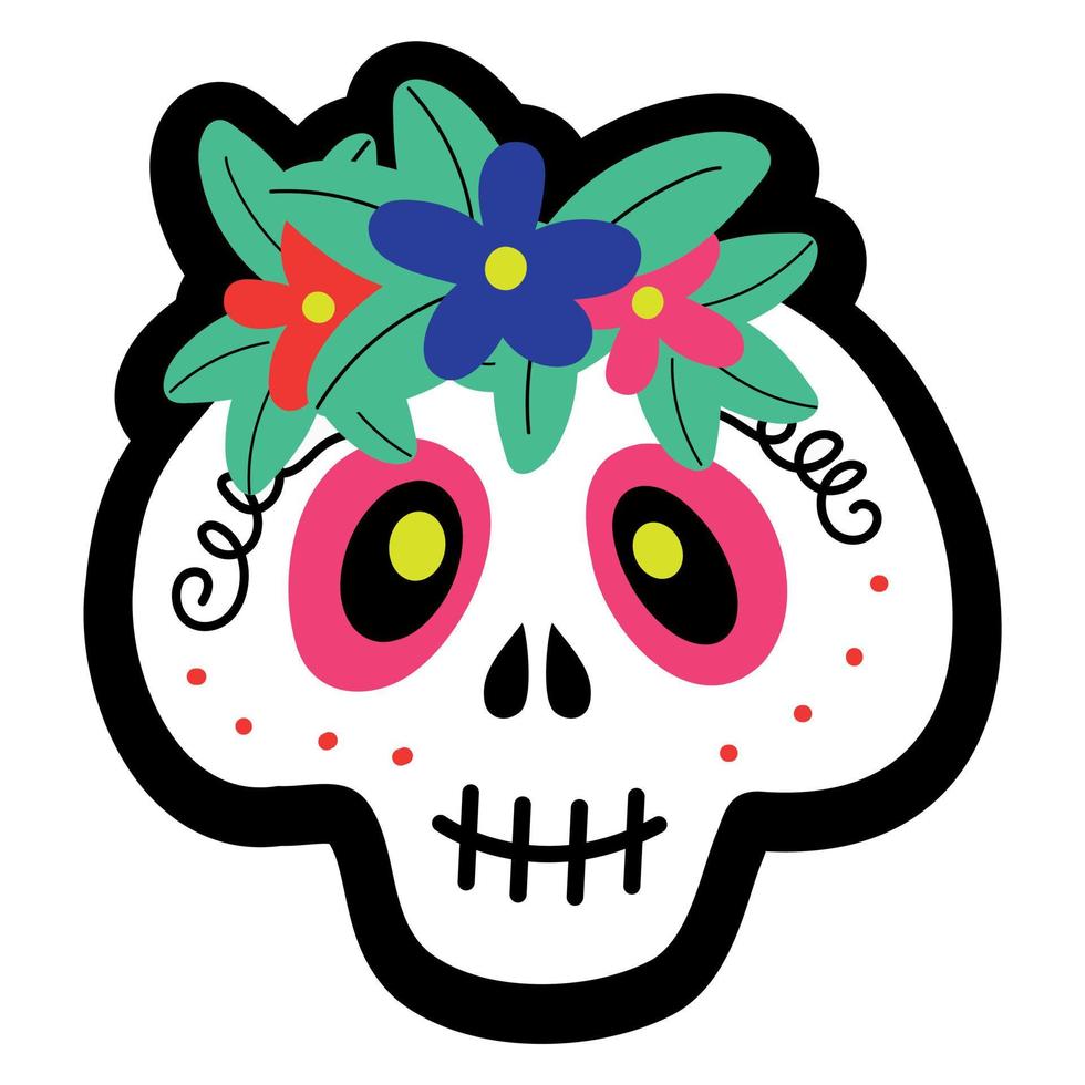brides skull decorated with flowers. Design of the celebration of Halloween and the Day of the Dead vector