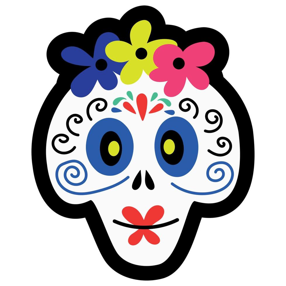 brides skull decorated with flowers. Design of the celebration of Halloween and the Day of the Dead vector