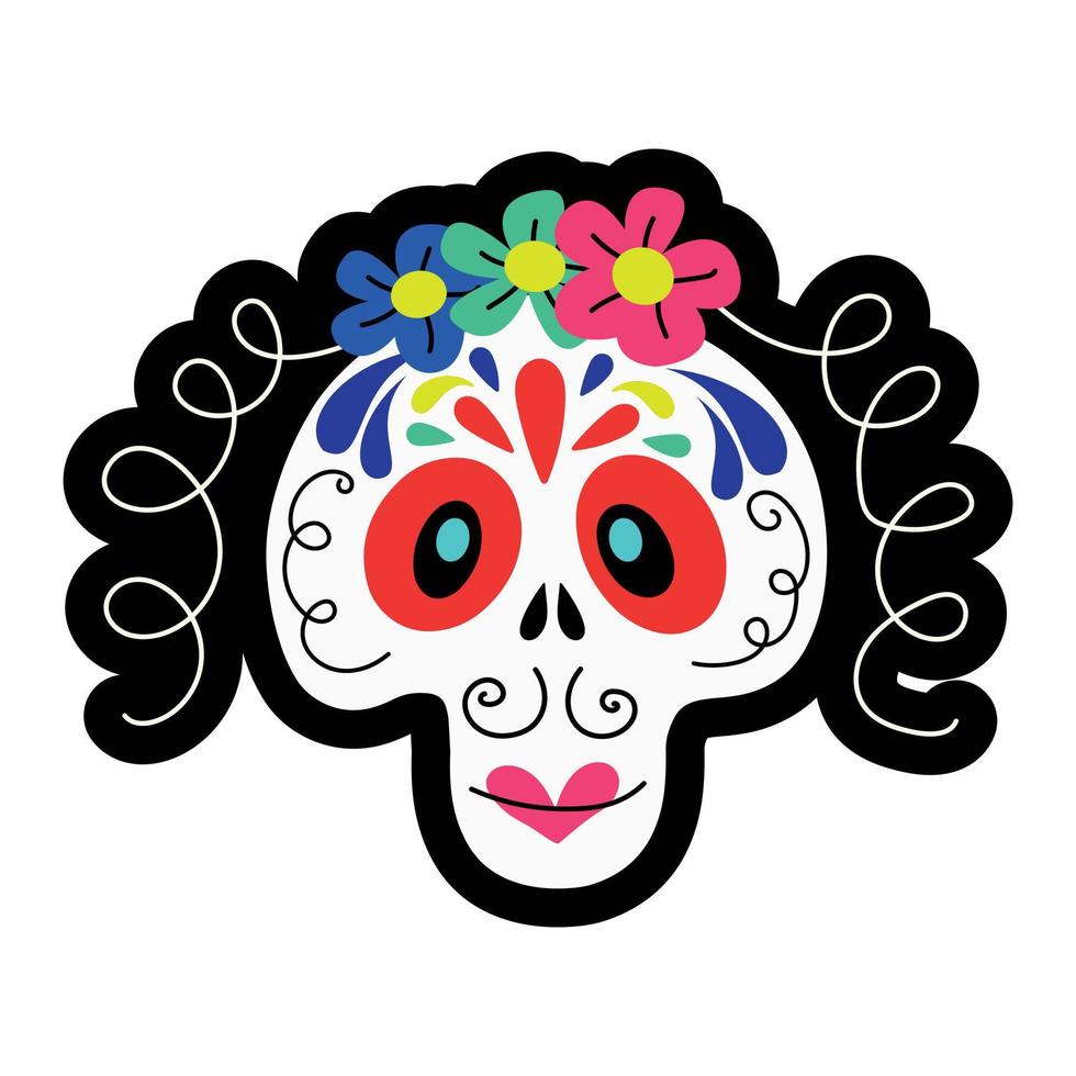 brides skull decorated with flowers. Design of the celebration of Halloween and the Day of the Dead vector