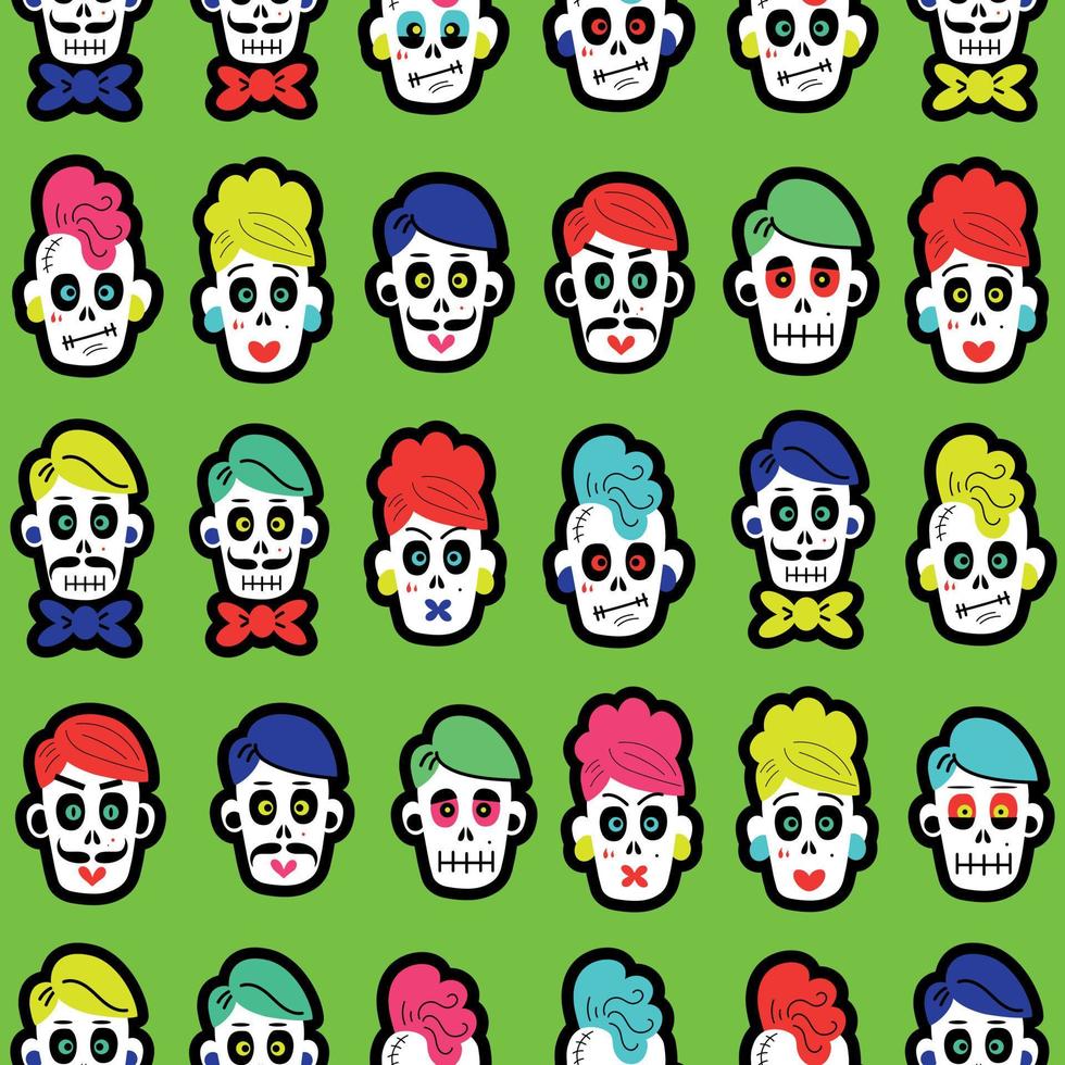 Seamless pattern with colorful  sugar funny skulls. vector