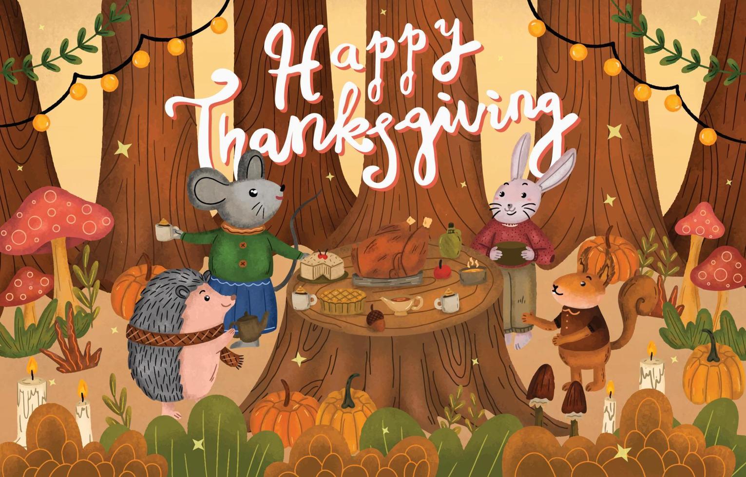 Cute Animal Celebrated Thanksgiving vector