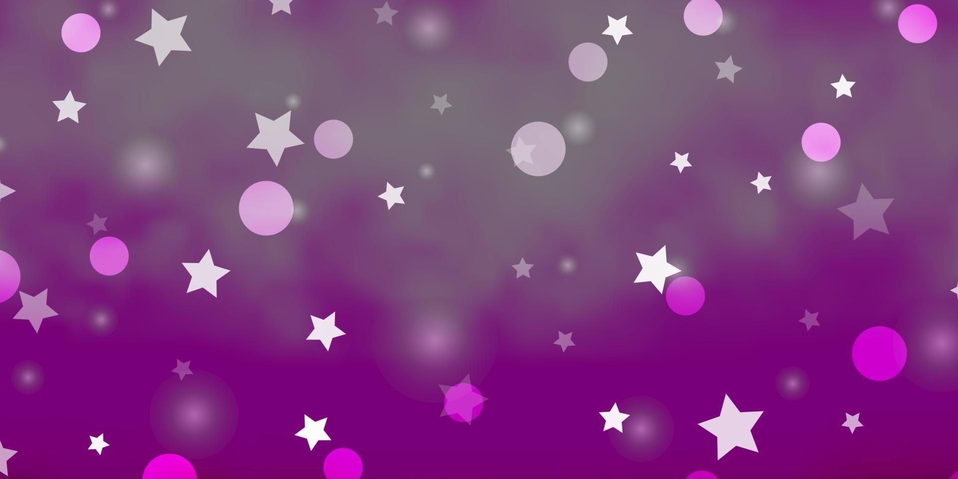 textura de vector púrpura claro, rosa con círculos, estrellas.