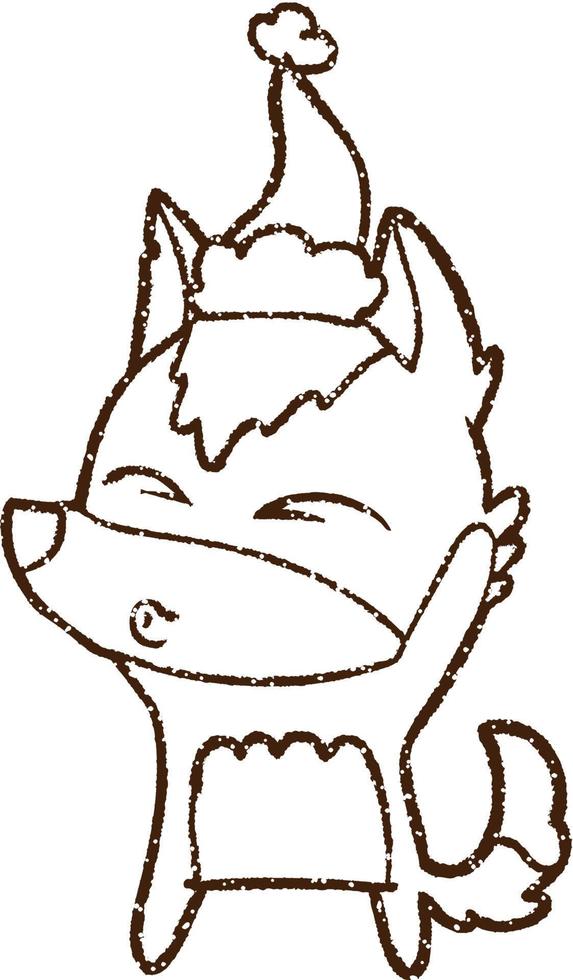 Christmas Dog Charcoal Drawing vector