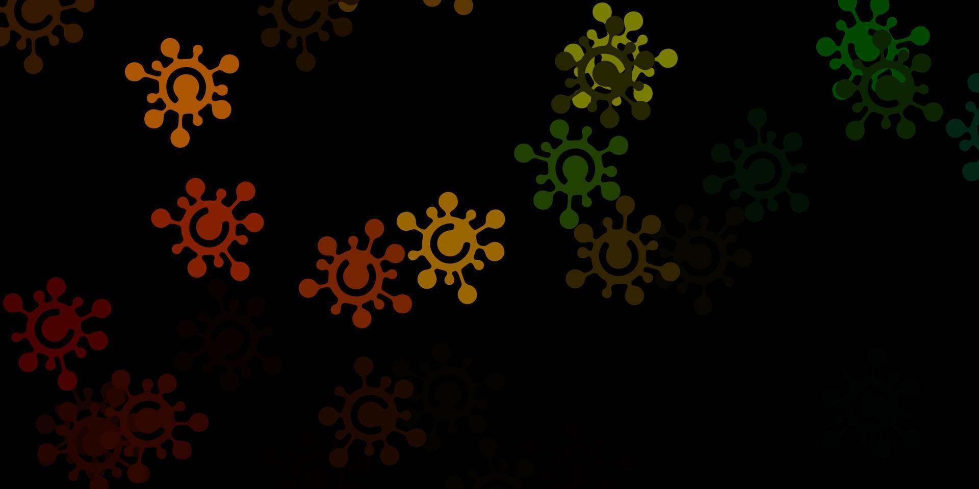 Dark green, yellow vector background with covid-19 symbols.