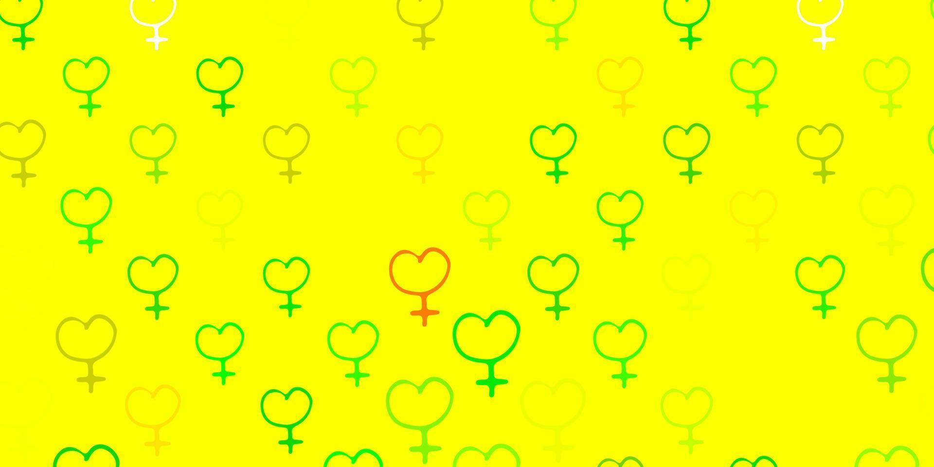 Light Green, Yellow vector backdrop with women power symbols.