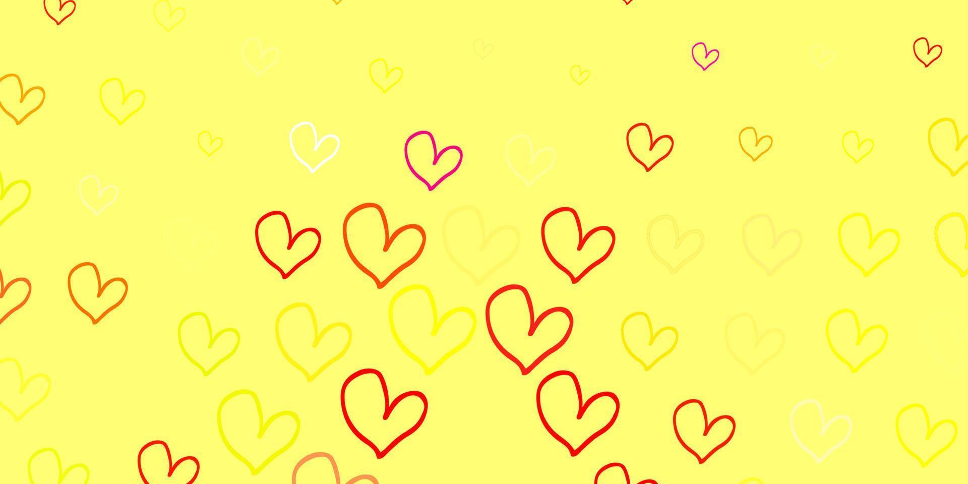 Light Multicolor vector template with doodle hearts.