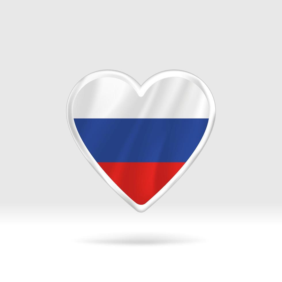 corazón de la bandera de rusia. corazón de botón plateado y plantilla de bandera. fácil edición y vector en grupos. Ilustración de vector de bandera nacional sobre fondo blanco.