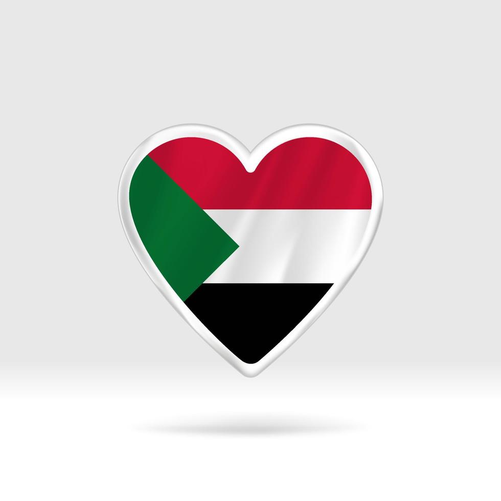 Heart from Sudan flag. Silver button heart and flag template. Easy editing and vector in groups. National flag vector illustration on white background.