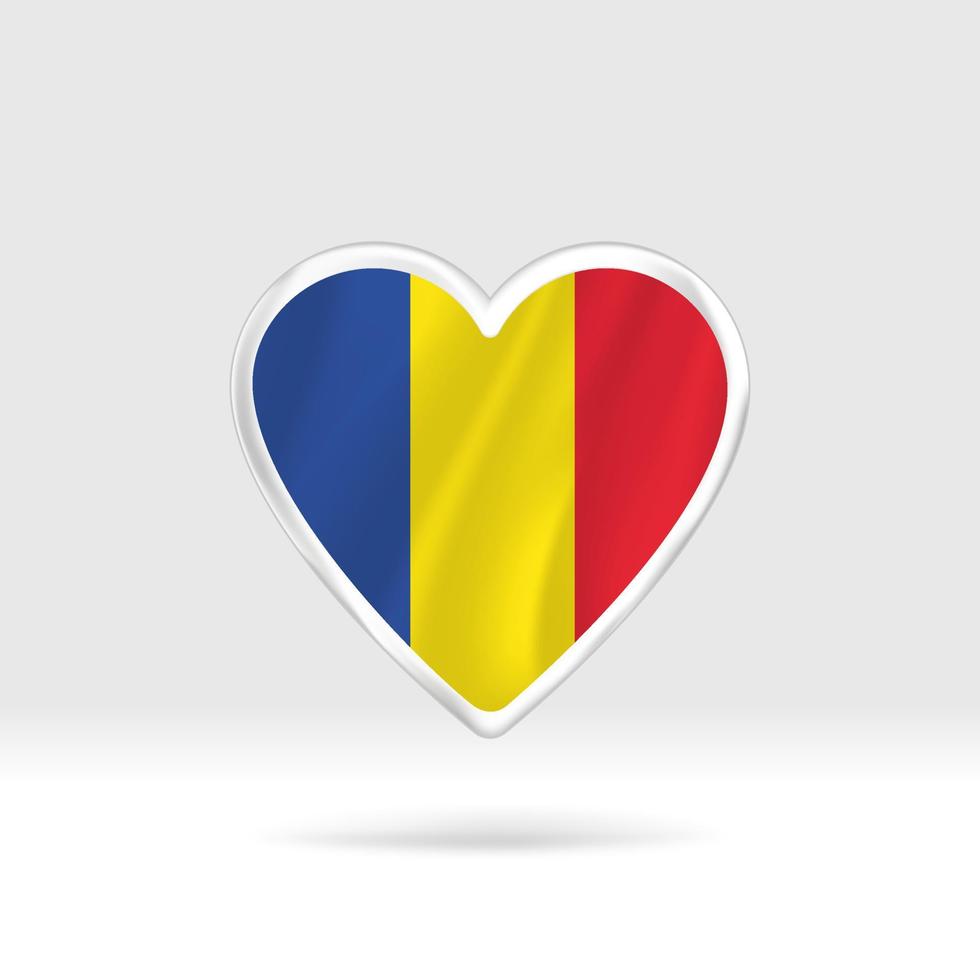 Heart from Romania flag. Silver button heart and flag template. Easy editing and vector in groups. National flag vector illustration on white background.