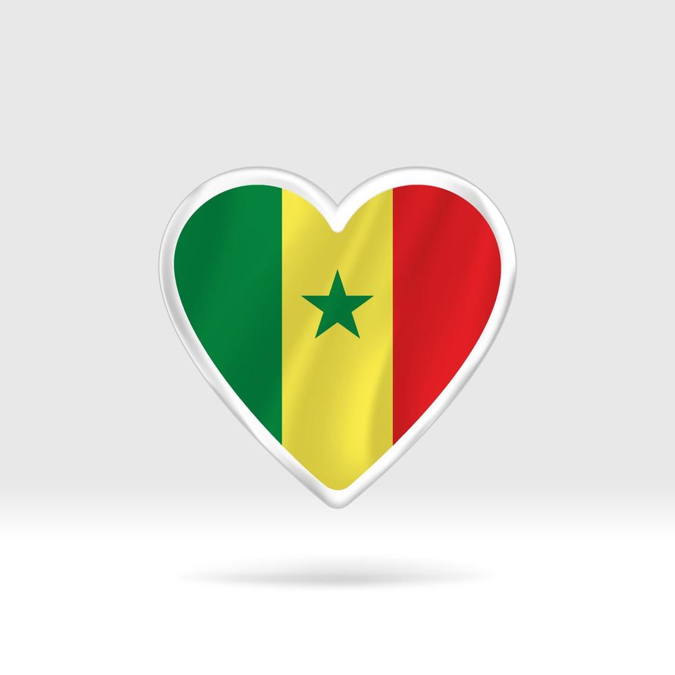 corazón de la bandera de senegal. corazón de botón plateado y plantilla de bandera. fácil edición y vector en grupos. Ilustración de vector de bandera nacional sobre fondo blanco.