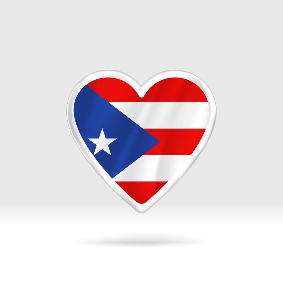 corazón de la bandera de puerto rico. corazón de botón plateado y plantilla de bandera. fácil edición y vector en grupos. Ilustración de vector de bandera nacional sobre fondo blanco.