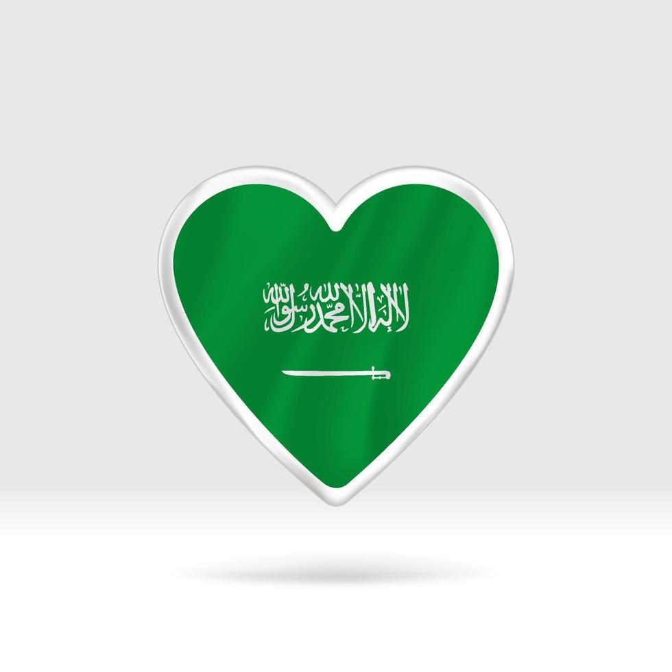 Heart from Saudi Arabia flag. Silver button heart and flag template. Easy editing and vector in groups. National flag vector illustration on white background.