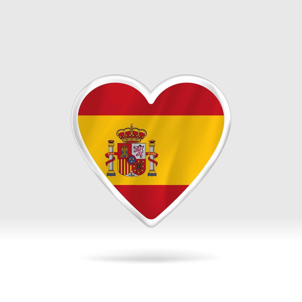 corazón de la bandera de españa. corazón de botón plateado y plantilla de bandera. fácil edición y vector en grupos. Ilustración de vector de bandera nacional sobre fondo blanco.