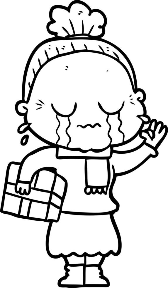 cartoon crying old lady vector