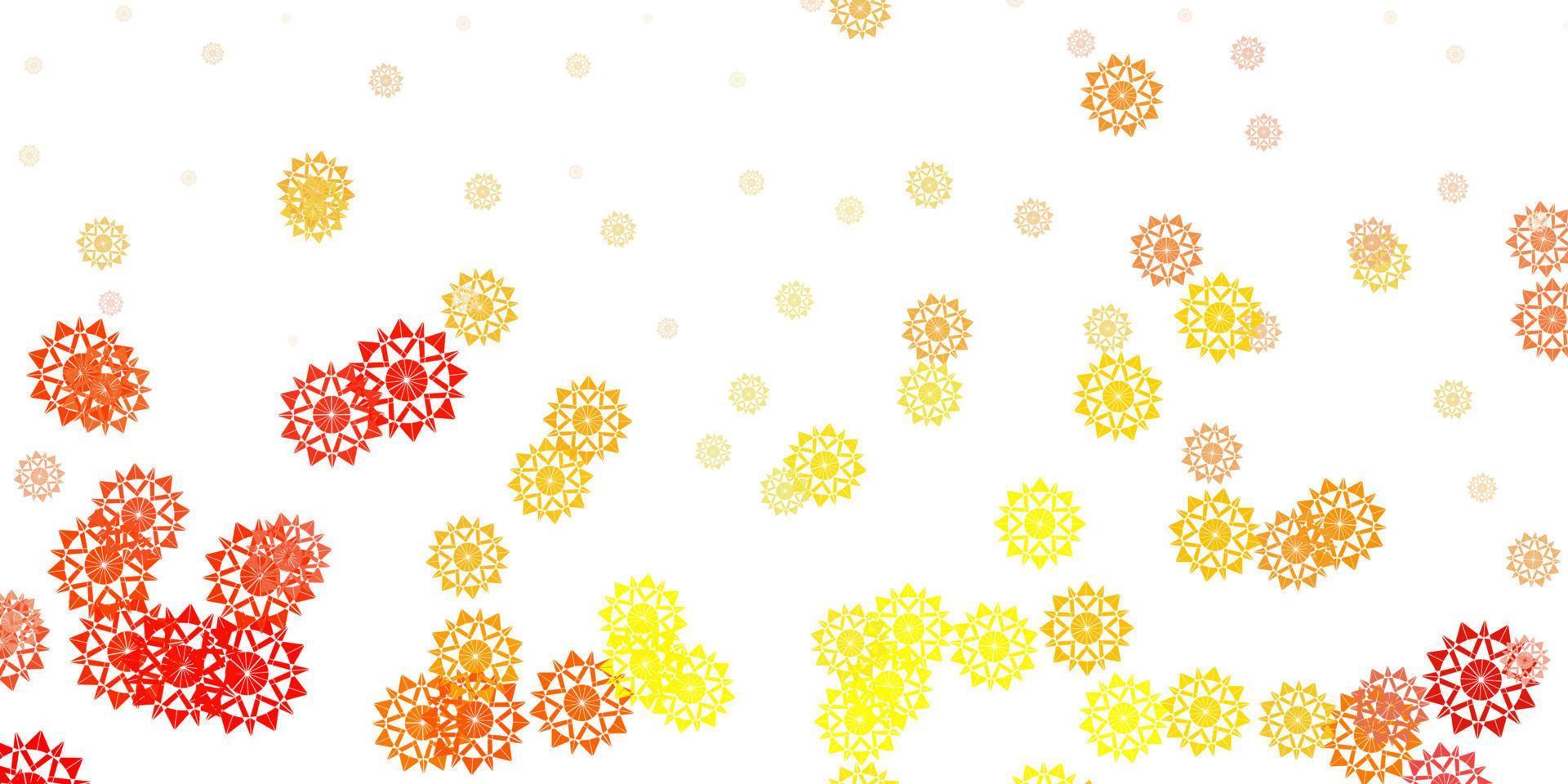 Light orange vector beautiful snowflakes backdrop with flowers.
