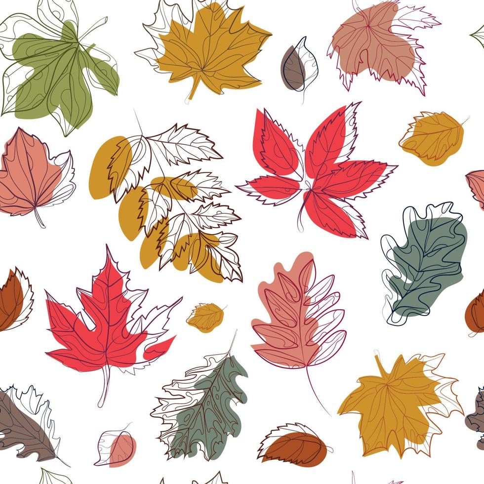 Falling leaves of different colors and shapes on white background seamless vector pattern.Modern drawing leaves botanical pattern for autumn decoration,print,fabric,wrapping paper,cover,wallpaper