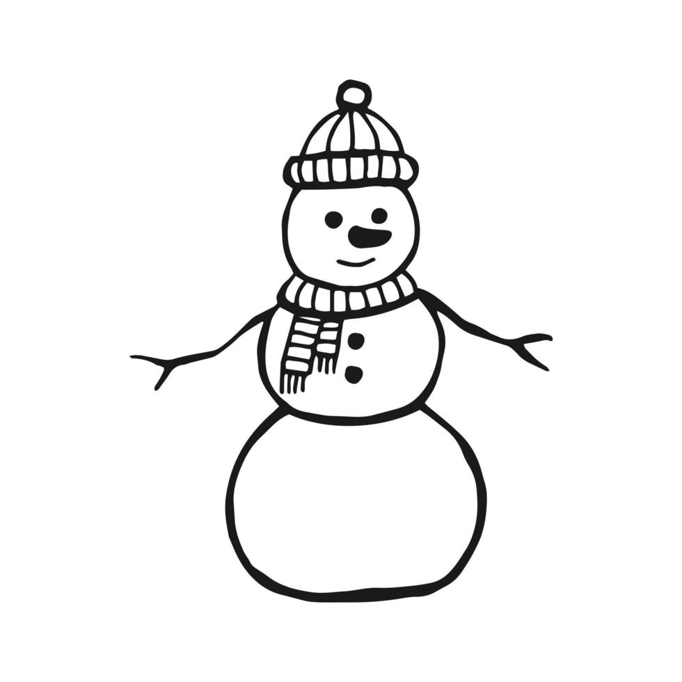 Christmas snowman. Hand drawn vector  illustration.