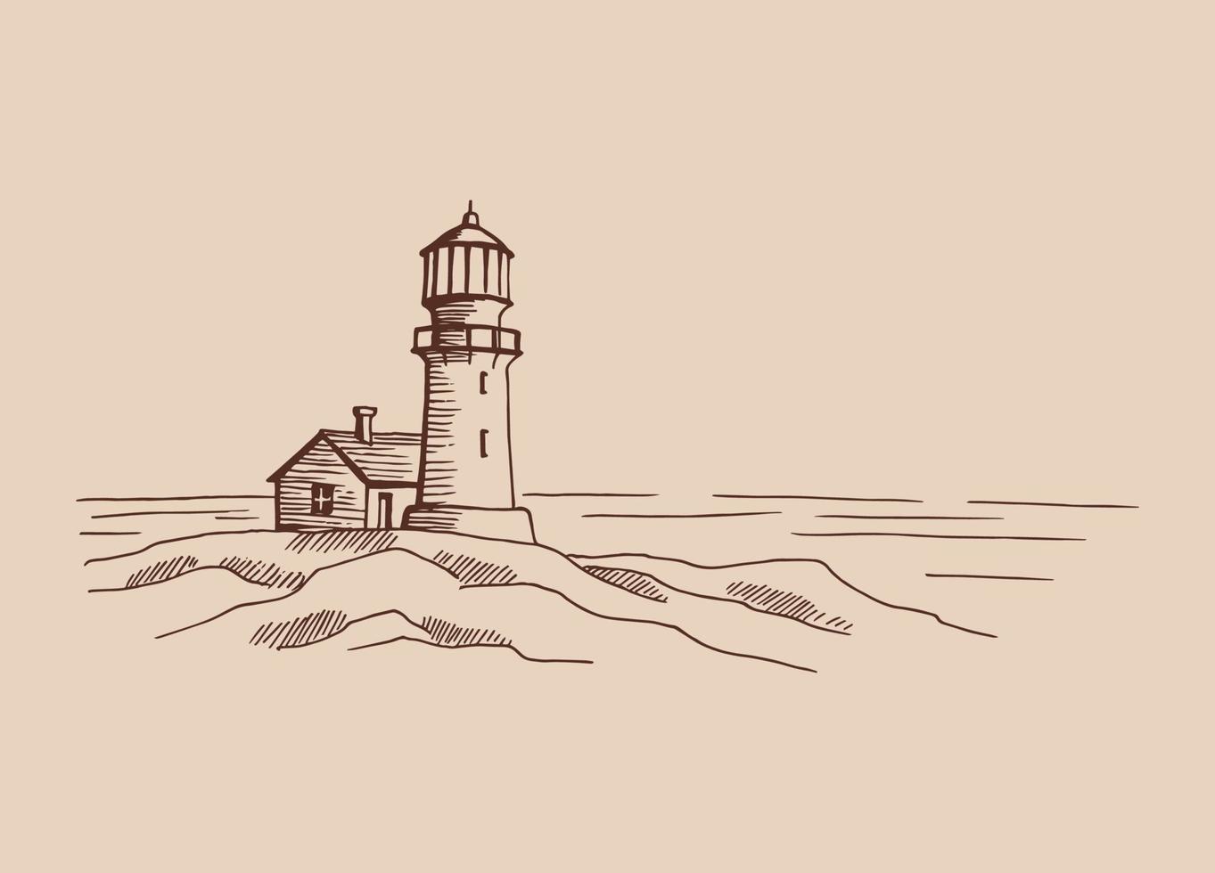 faro. ilustración dibujada a mano convertida en vector. vector de ilustración de boceto de paisaje gráfico de la costa del mar.