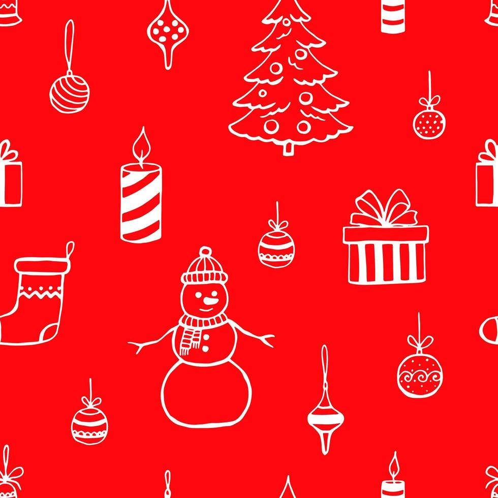 Christmas seamless pattern, hand drawn style doodle elements. Vector illustration.