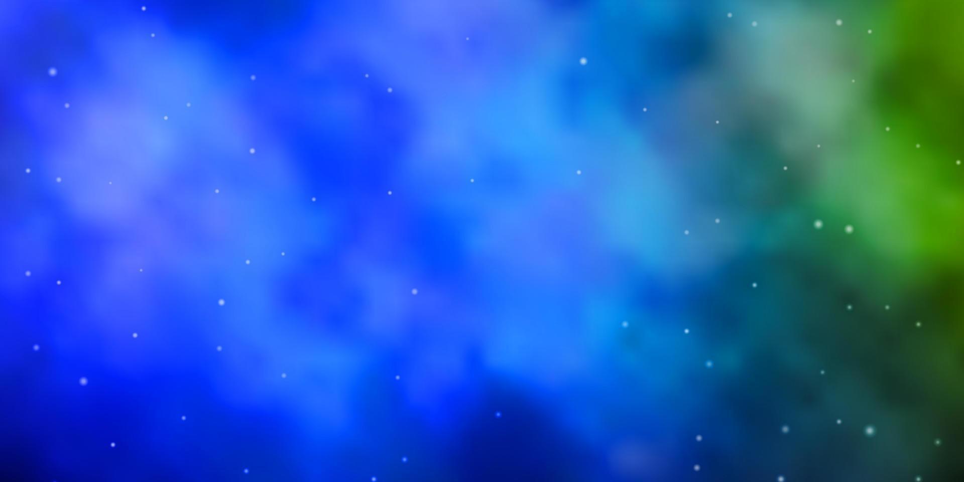 Fondo de vector azul claro, verde con estrellas pequeñas y grandes.