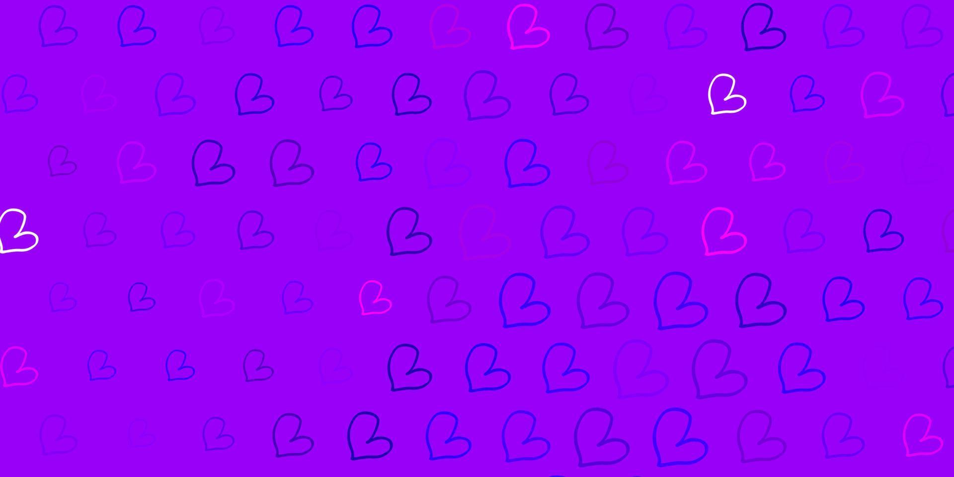 Light Purple vector pattern with colorful hearts.