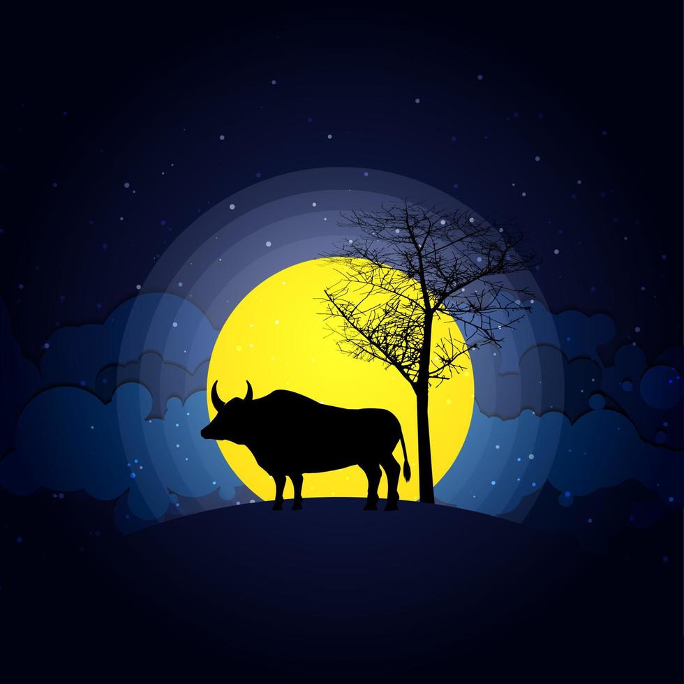 silueta de toro en la noche vector