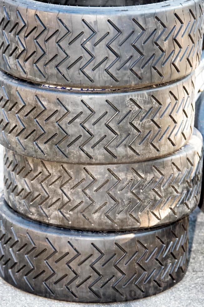 Racing car tire close up photo