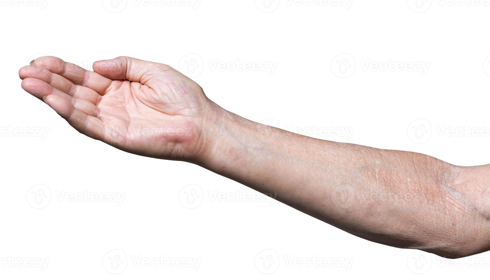 mano del trabajador con la palma ahuecada foto
