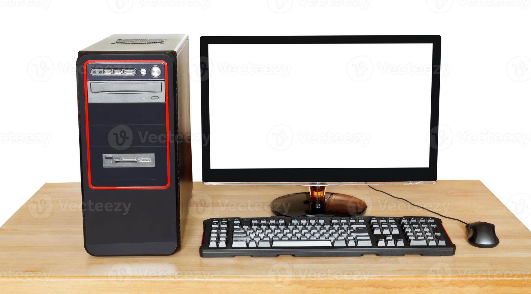 black computer with widescreen display on table photo