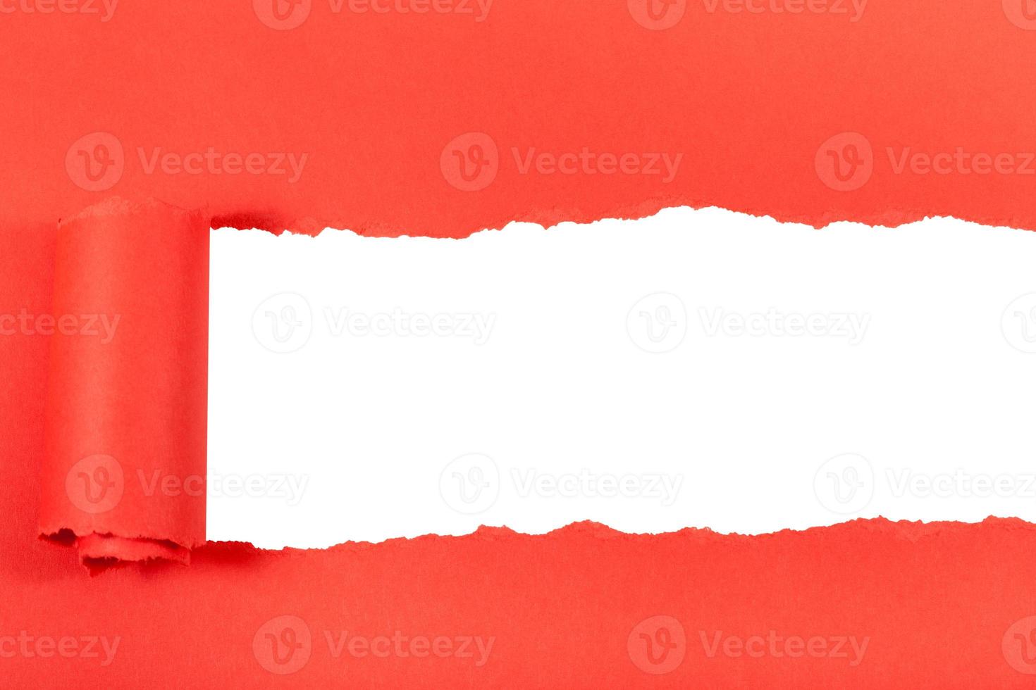 red rolled-up torn paper on white isolated photo