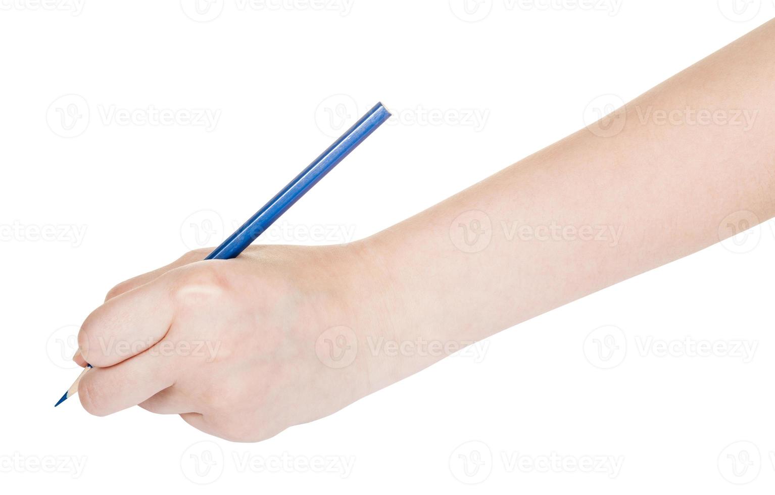 hand draws by blue pencil isolated on white photo