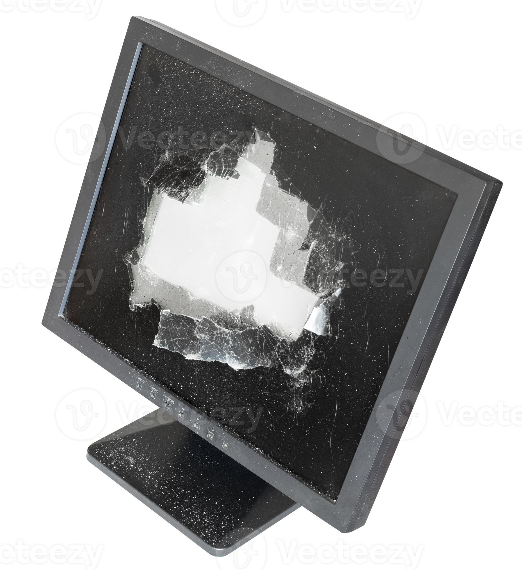 above view of broken monitor with damaged screen 12250596 Stock Photo ...