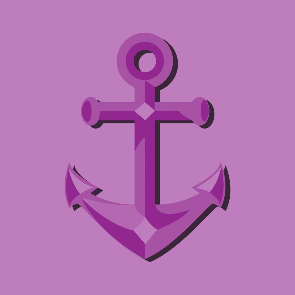 3d purple anchor vector on purple background