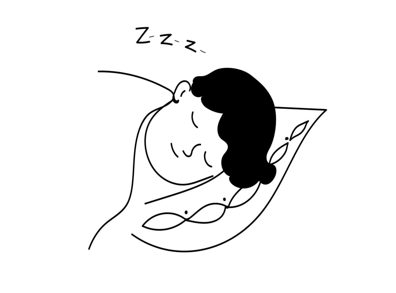 higiene del sueño, persona duerme, ilustración de boceto dibujado a mano de fideos vectoriales vector