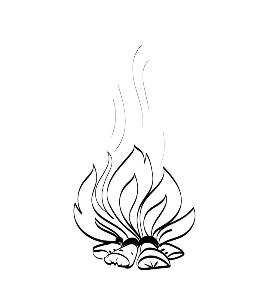 Vector doodles Hand drawn Fire Flame illustration. Black and White Drawing.