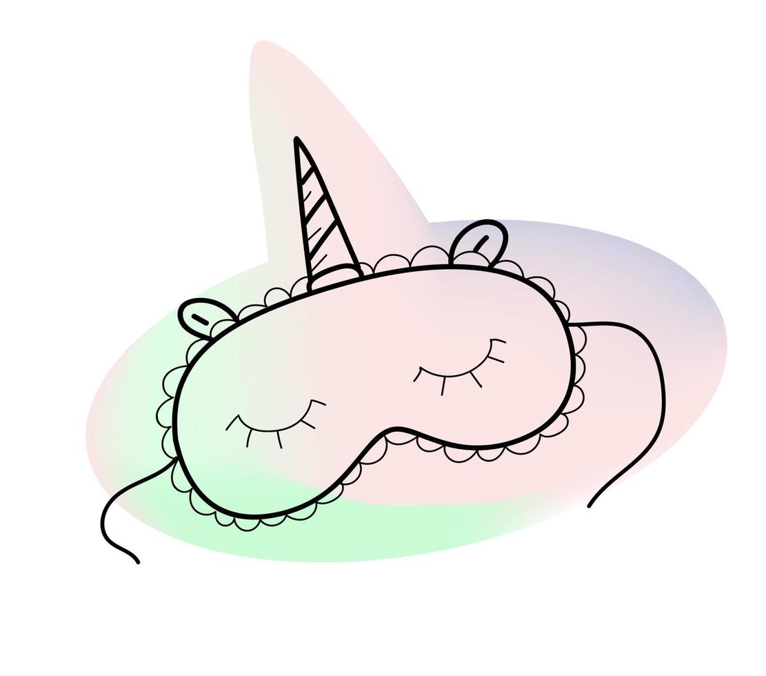 cute unicorn sleep mask, vector doodle hand drawn sketch illustration