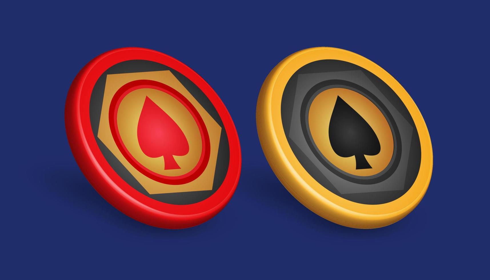 ficha de póquer dorada y roja, con símbolo de diamante, elementos de diseño de juegos, ilustración vectorial 3d vector