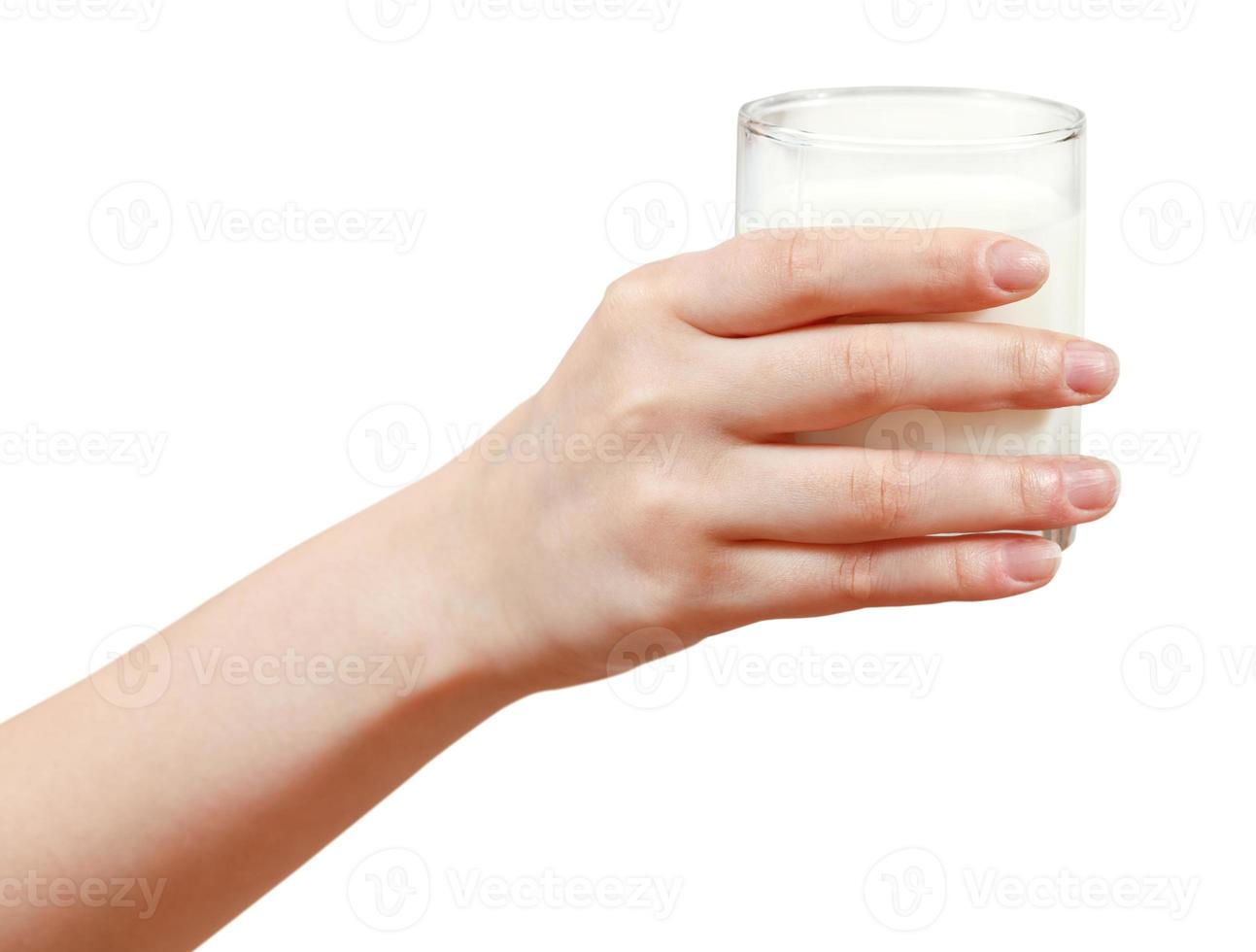 hand holding glass of milk isolated photo
