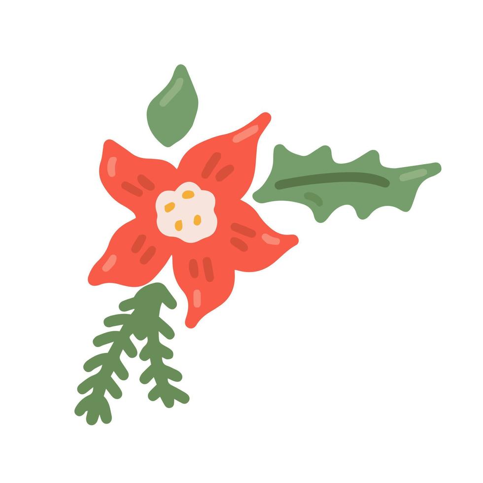 decoración de flores de navidad, ilustración plana vectorial sobre fondo blanco vector