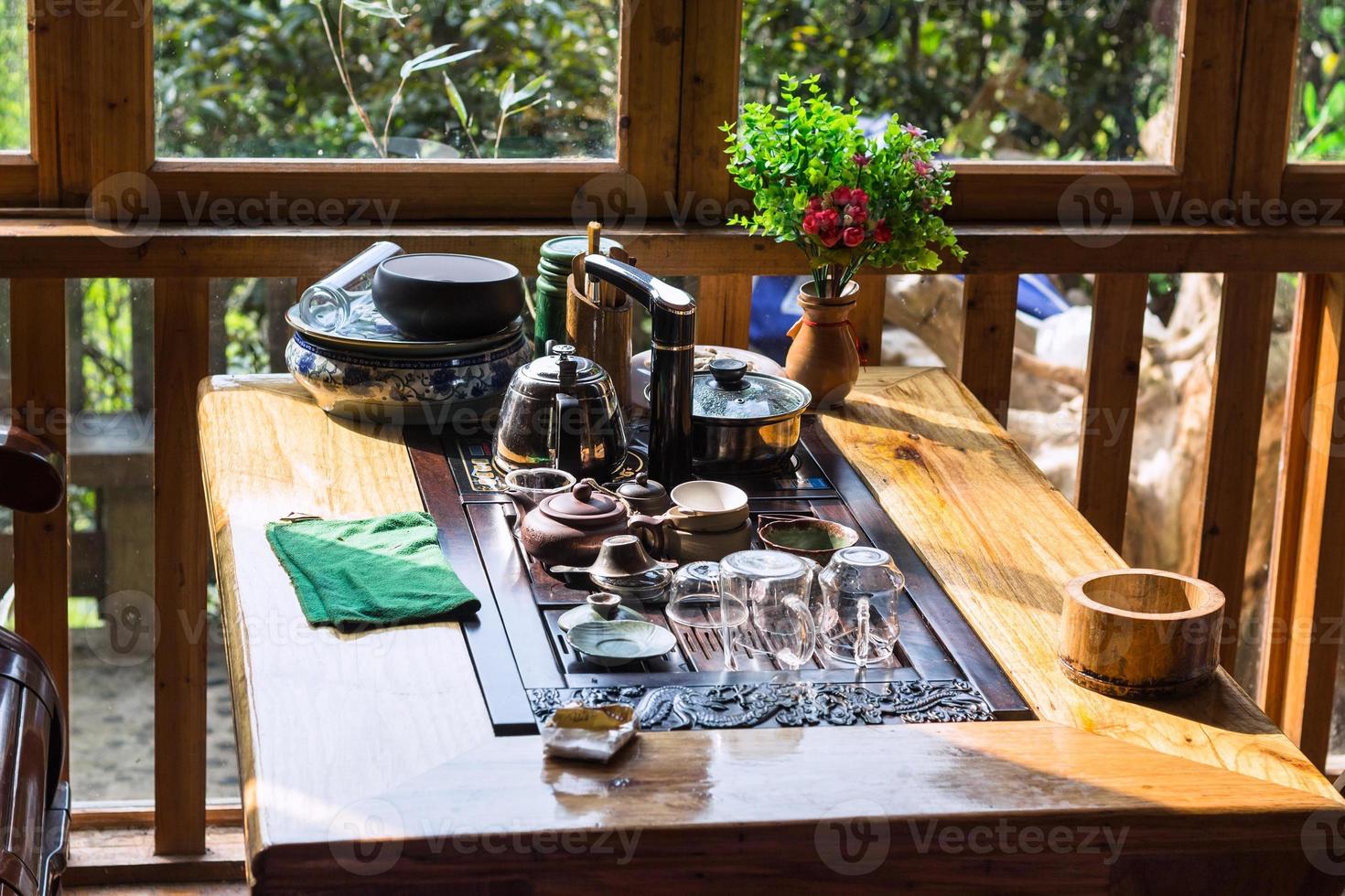 empty dish on table in chinese restaurant photo