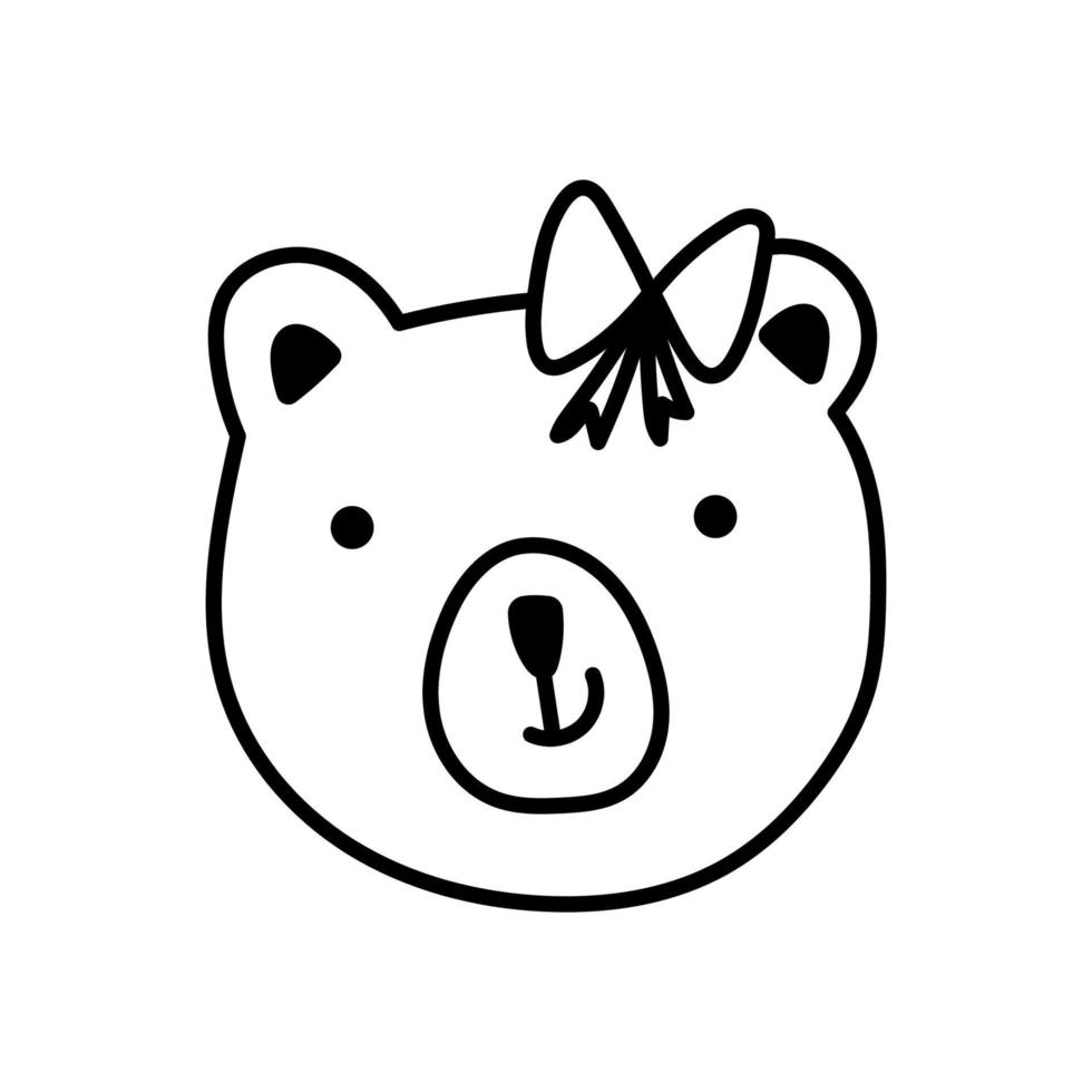 Cute doodle Bear face. Isolated on white background vector